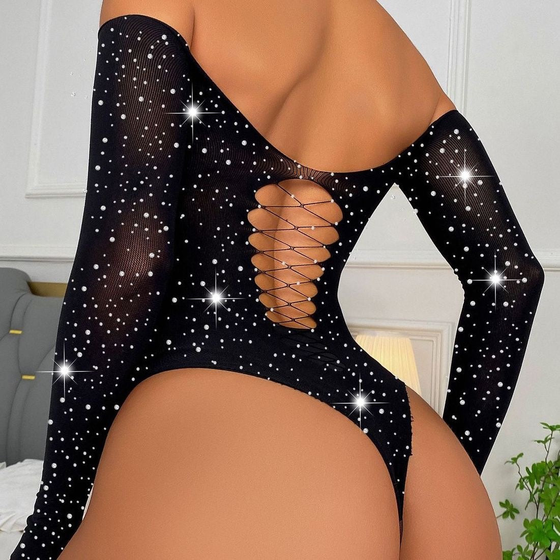 Zmysłowe Bodystocking z Cyrkoniami i Seksownymi Wycięciami