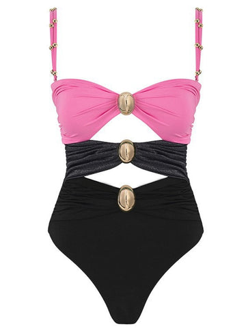 Modny dwuczęściowy kostium kąpielowy z wysokim stanem i ozdobnymi detalami