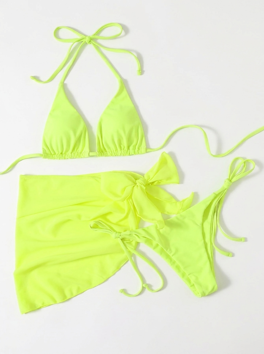 Trzyczęściowy kostium kąpielowy z pareo - bikini trójkątne wiązane