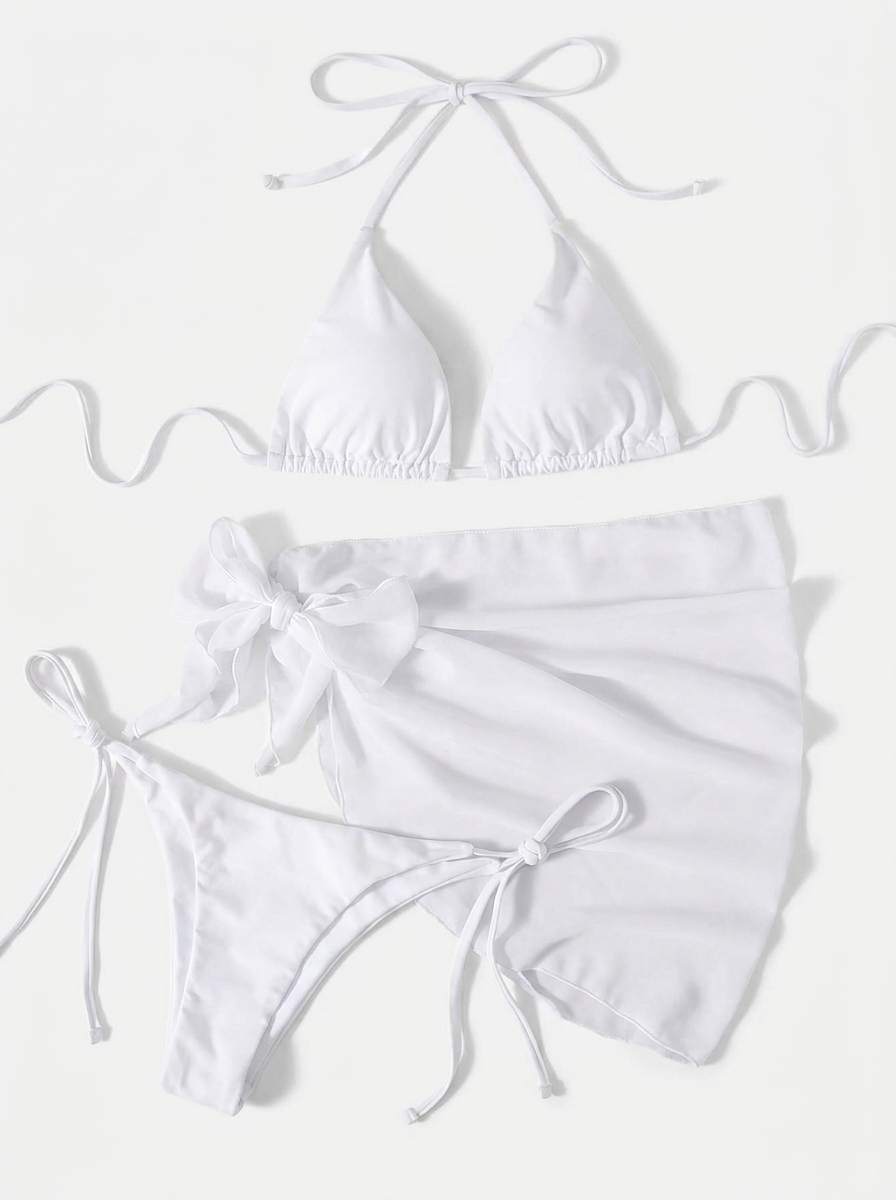 Trzyczęściowy kostium kąpielowy z pareo - bikini trójkątne wiązane