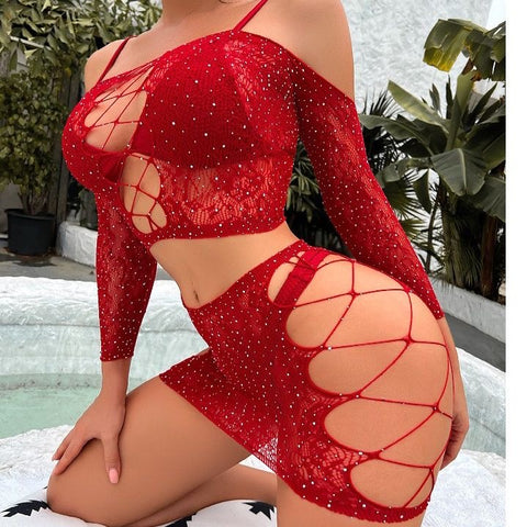 Zmysłowy Komplet Bodystocking z Cyrkoniami