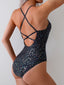 Jednoczęściowy kostium kąpielowy z połyskującym wzorem i krzyżowanymi ramiączkami