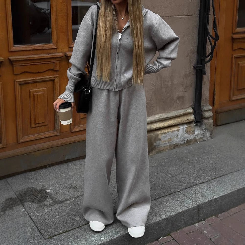 Komplet dzianinowy z zamkiem – elegancki i wygodny zestaw na co dzień