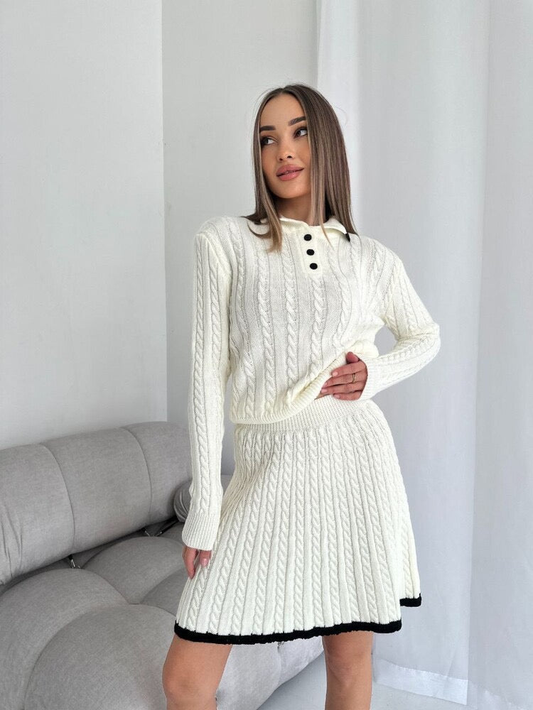 Dzianinowy komplet damski ze spódnicą – elegancki zestaw na co dzień i na wyjście