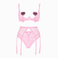 Zmysłowy komplet bielizny damskiej z wycięciami i paskami – różowy