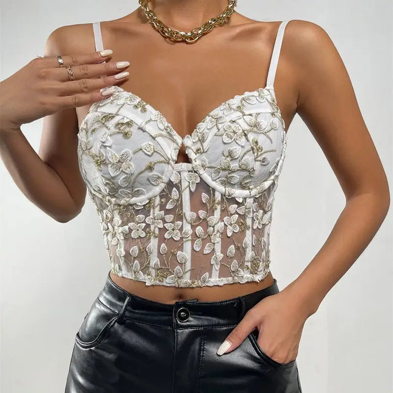 Biustonosz gorset z ozdobnym haftem - Luxurie