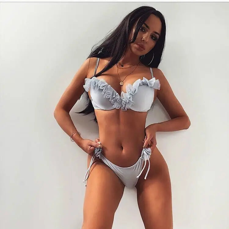 Dwuczęściowe bikini z tiulową falbanką - Luxurie