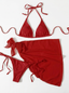 Trzyczęściowy kostium kąpielowy z pareo - bikini trójkątne wiązane