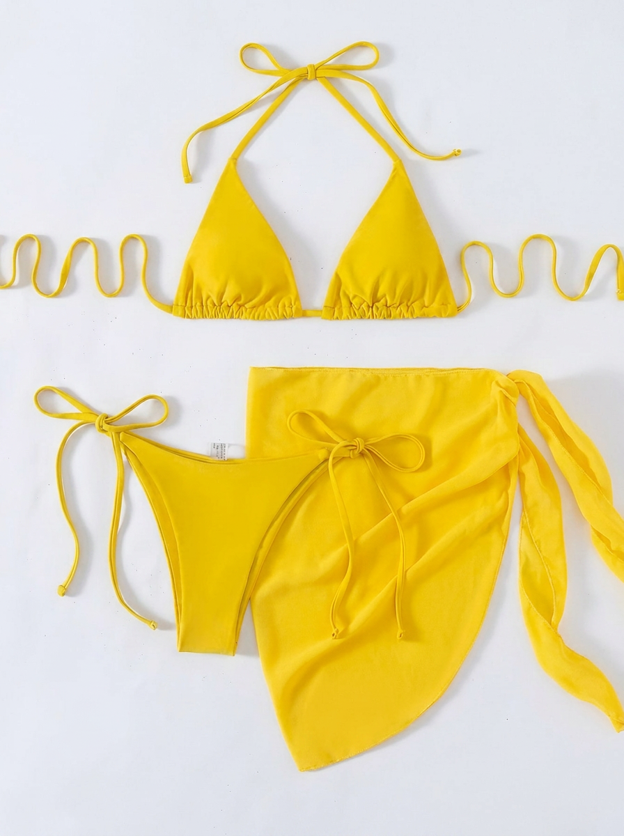 Trzyczęściowy kostium kąpielowy z pareo - bikini trójkątne wiązane