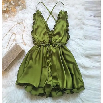 Satynowa piżama z falbanką - Luxurie