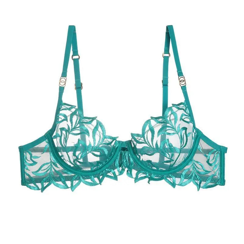 Zmysłowy Komplet Bielizny z Koronkowym Haftem w Liście - Bielizna damska