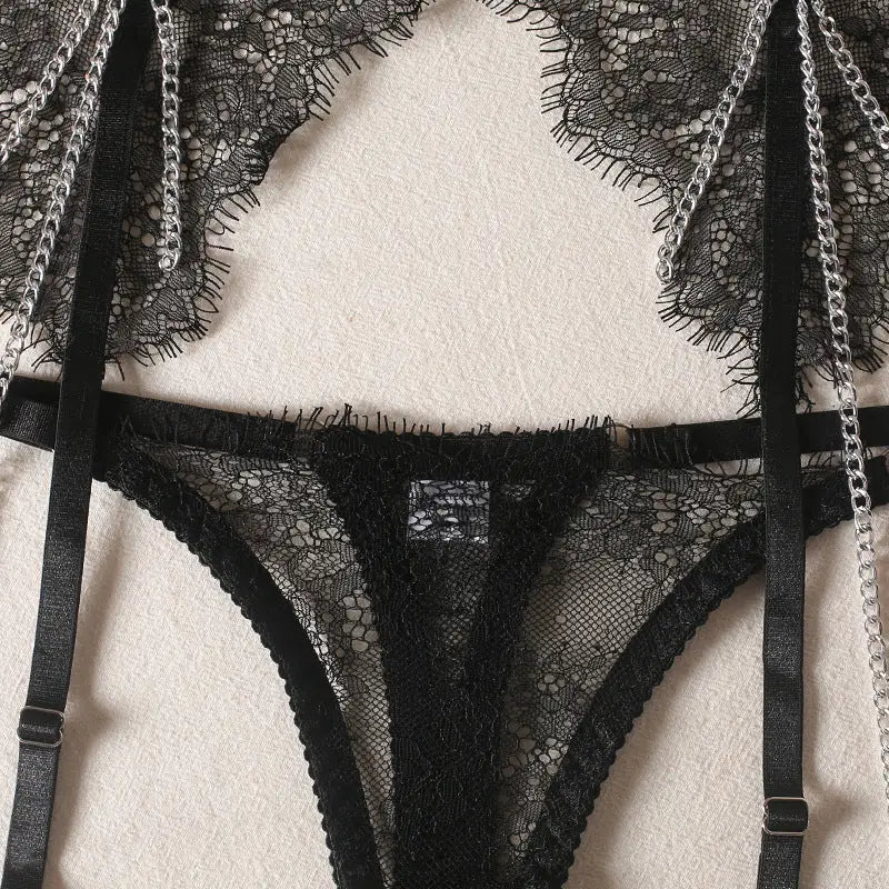 Zmysłowy zestaw koronkowy z błyszczącymi akcentami - Bielizna damska