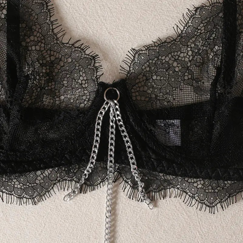 Zmysłowy zestaw koronkowy z błyszczącymi akcentami - Bielizna damska